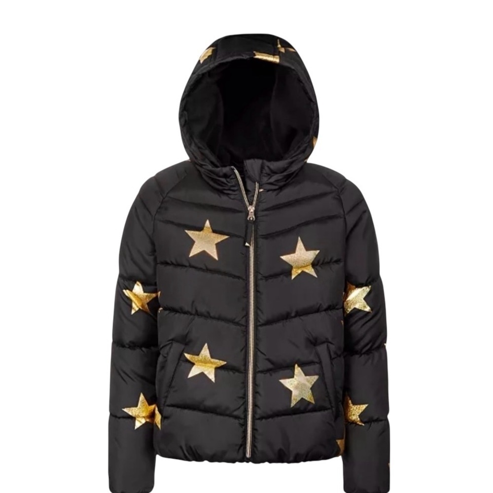 S. Rothschild Black Puffer Jacket with Gold Stars